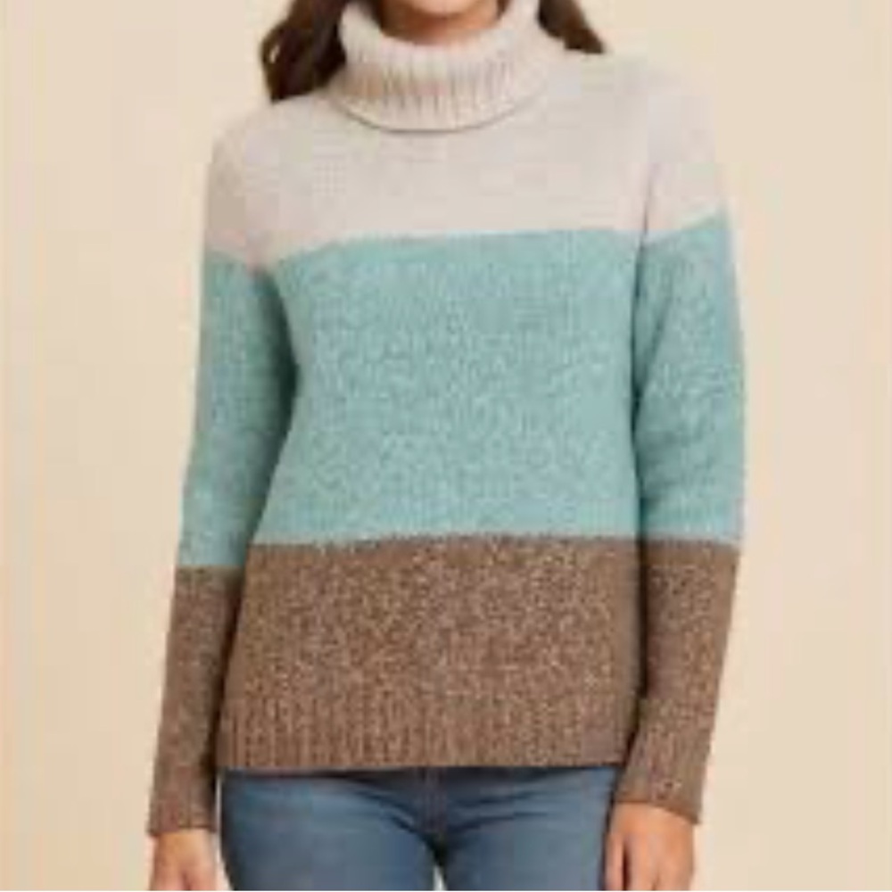 Boden Cream, Green, and Brown soft wool Turtleneck Sweater Size 4
